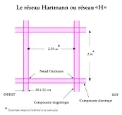 Schéma d'une maison entouré des réseaux Hartmann et Curry.